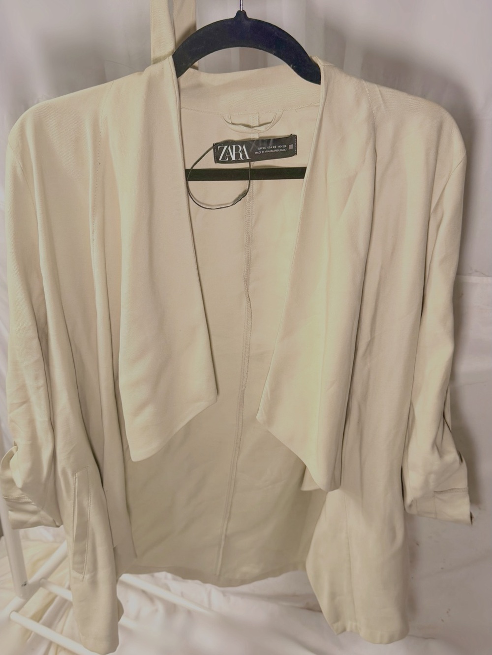 ZARA Cream Draped Open-Front Blazer